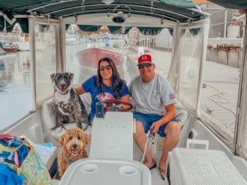 Couple with dogs on Duffy