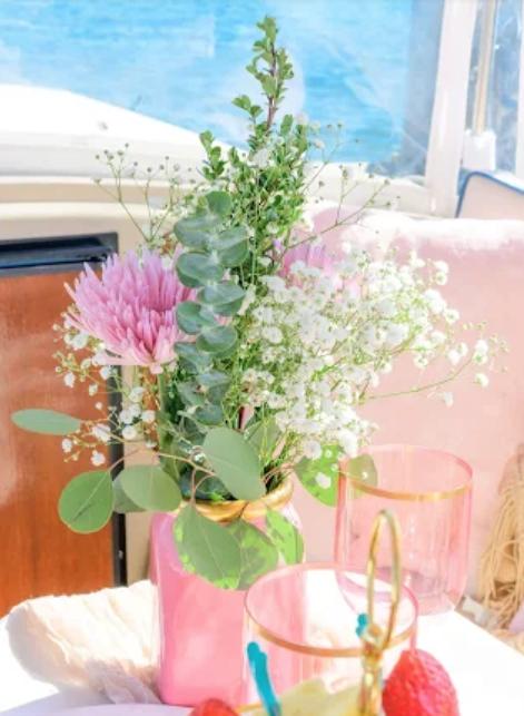 Beautiful flowers on boat