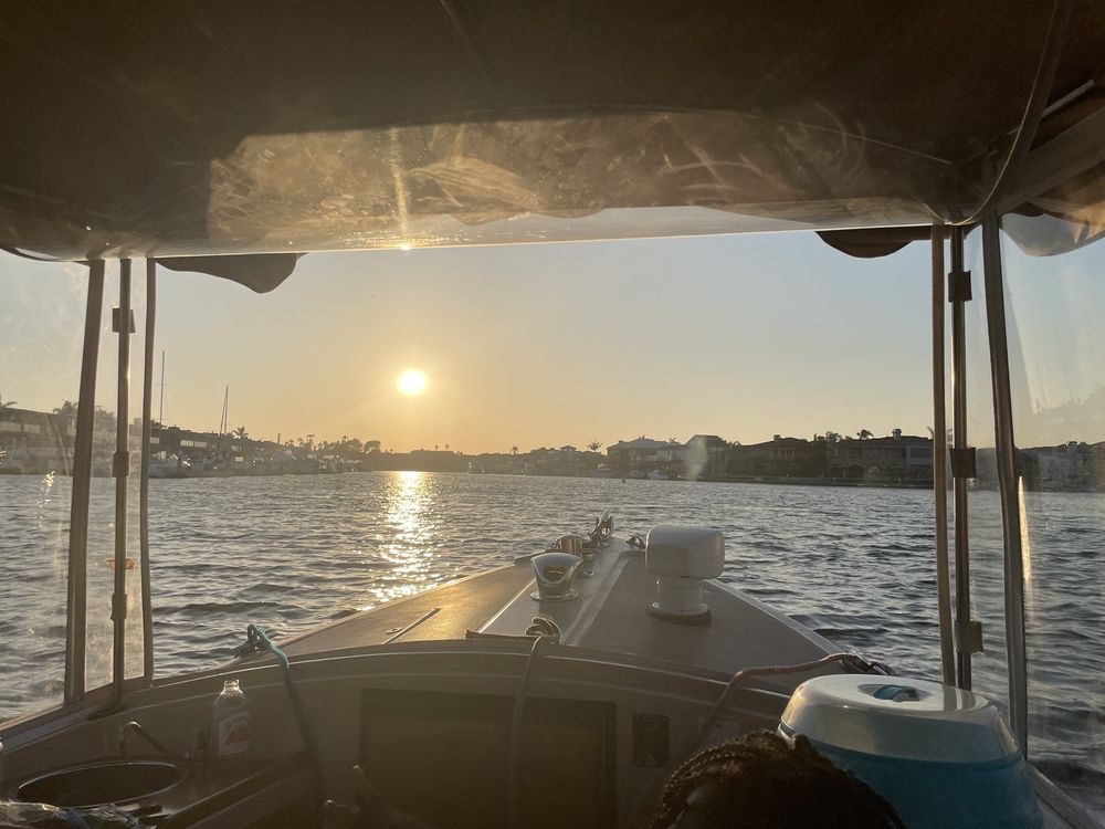 Romantic couple enjoying sunset cruise in Orange County